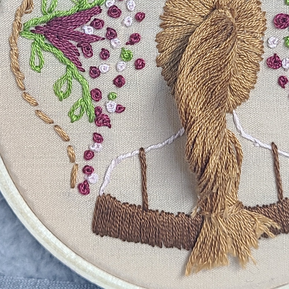 Vintage Embroidery Hoop Wall Art Girl Handmade Floral Needlework Boho Folk - Picture 4 of 13